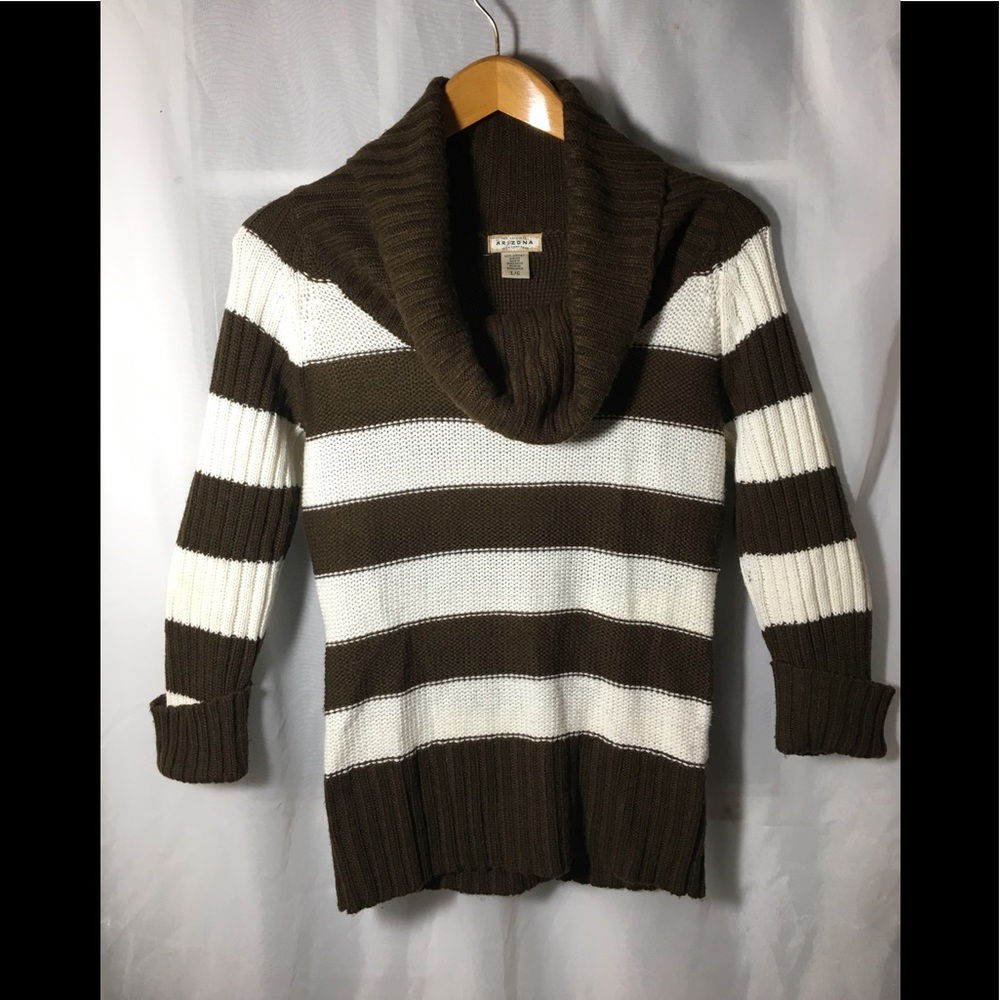 Arizona Jean Co Brown and white Cowl neck Sweater